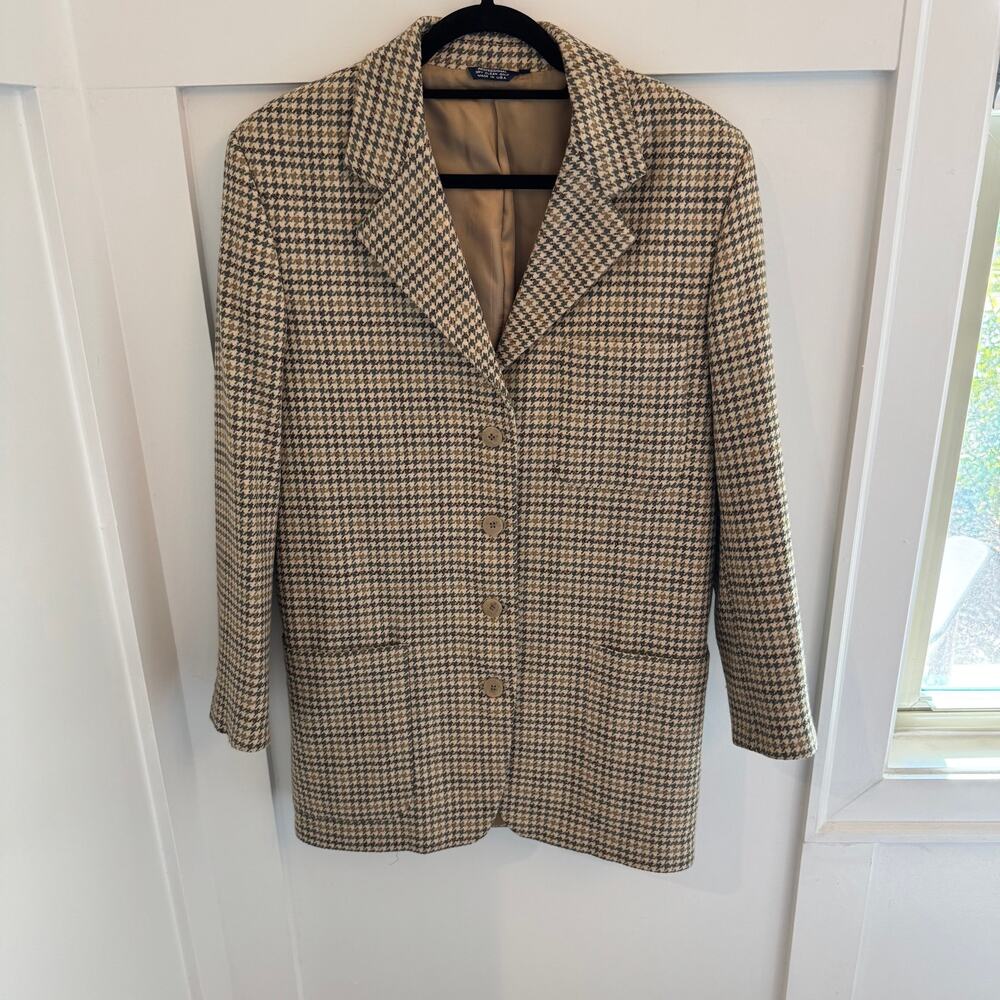 Vintage 90s Houndstooth Beige Brown Blazer Women's Size 10
